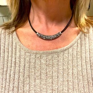 Lia Sophia retired black leather necklace 16”